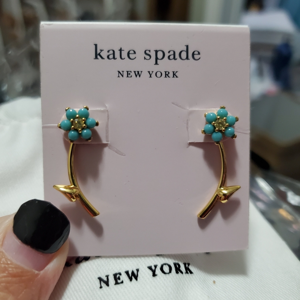 Kate Spade Gold Earrings with Turquoise Floral Design